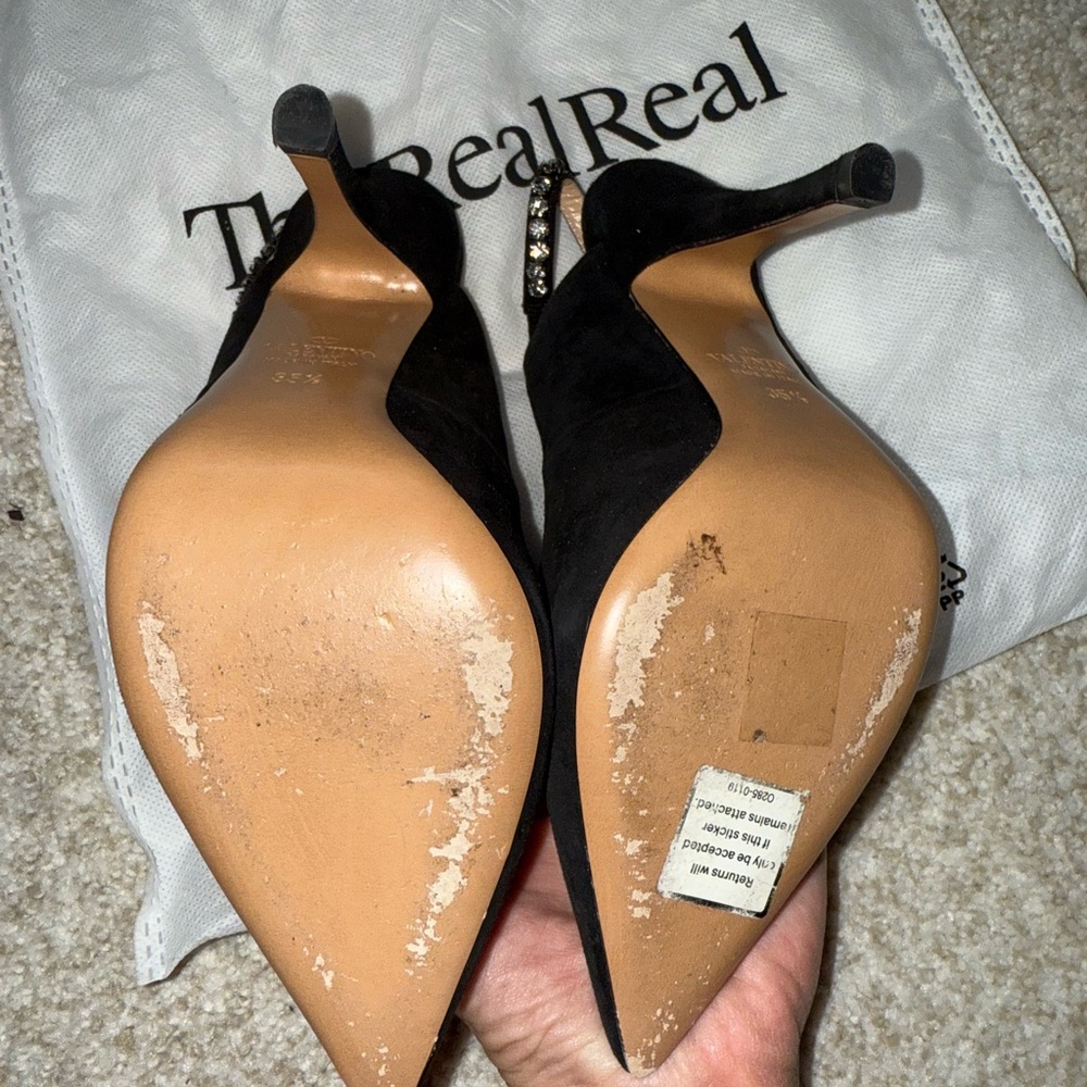 Valentino Suede Crystal Embellishments Slingback Pumps - Picture 8 of 9